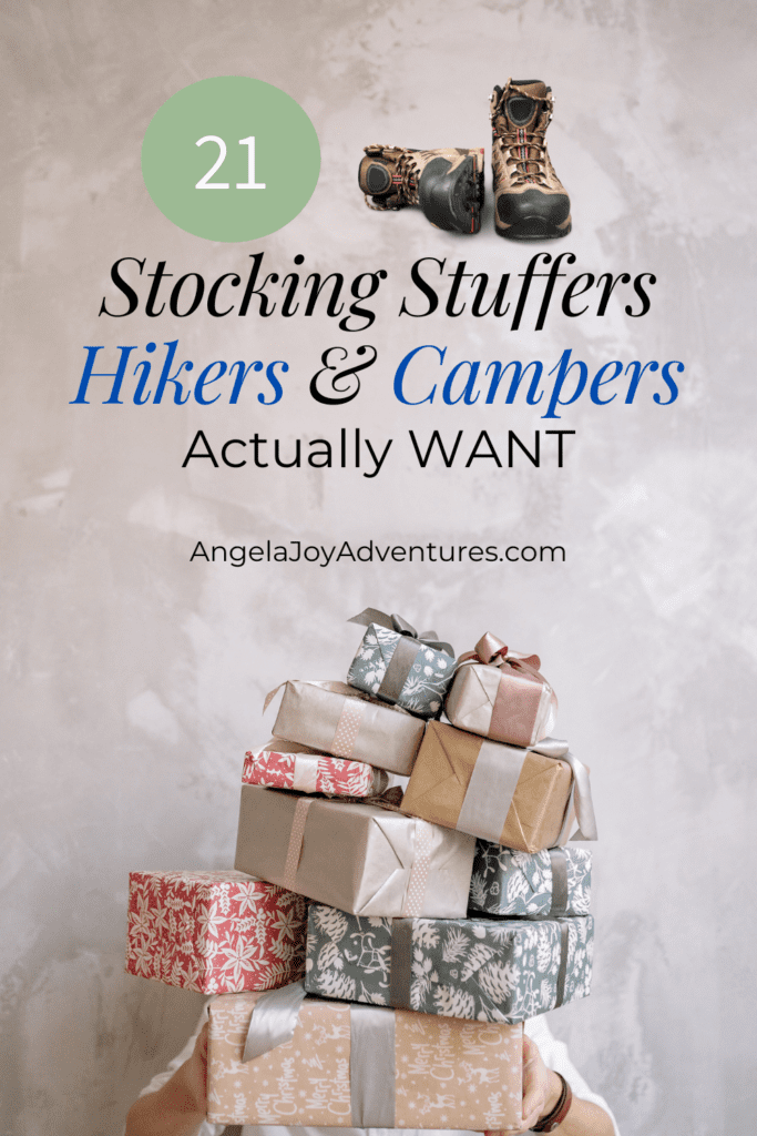 graphic showing 21 christmas stocking stuffer ideas for campers and hikers