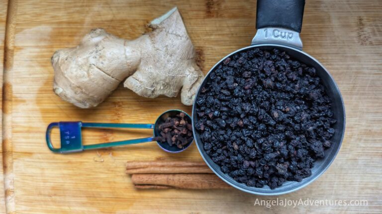 Ingredients to make your own elderberry syrup for cold season