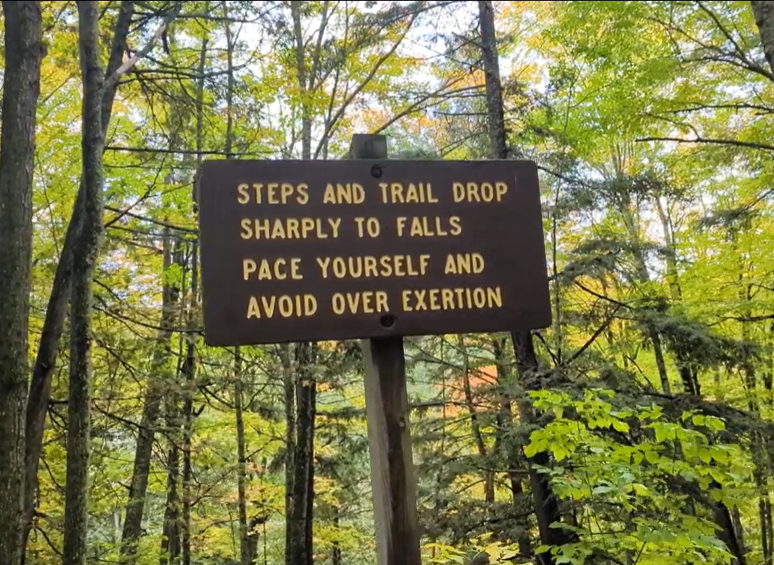 Warning sign going down to Black River Falls in Upper MIchigan